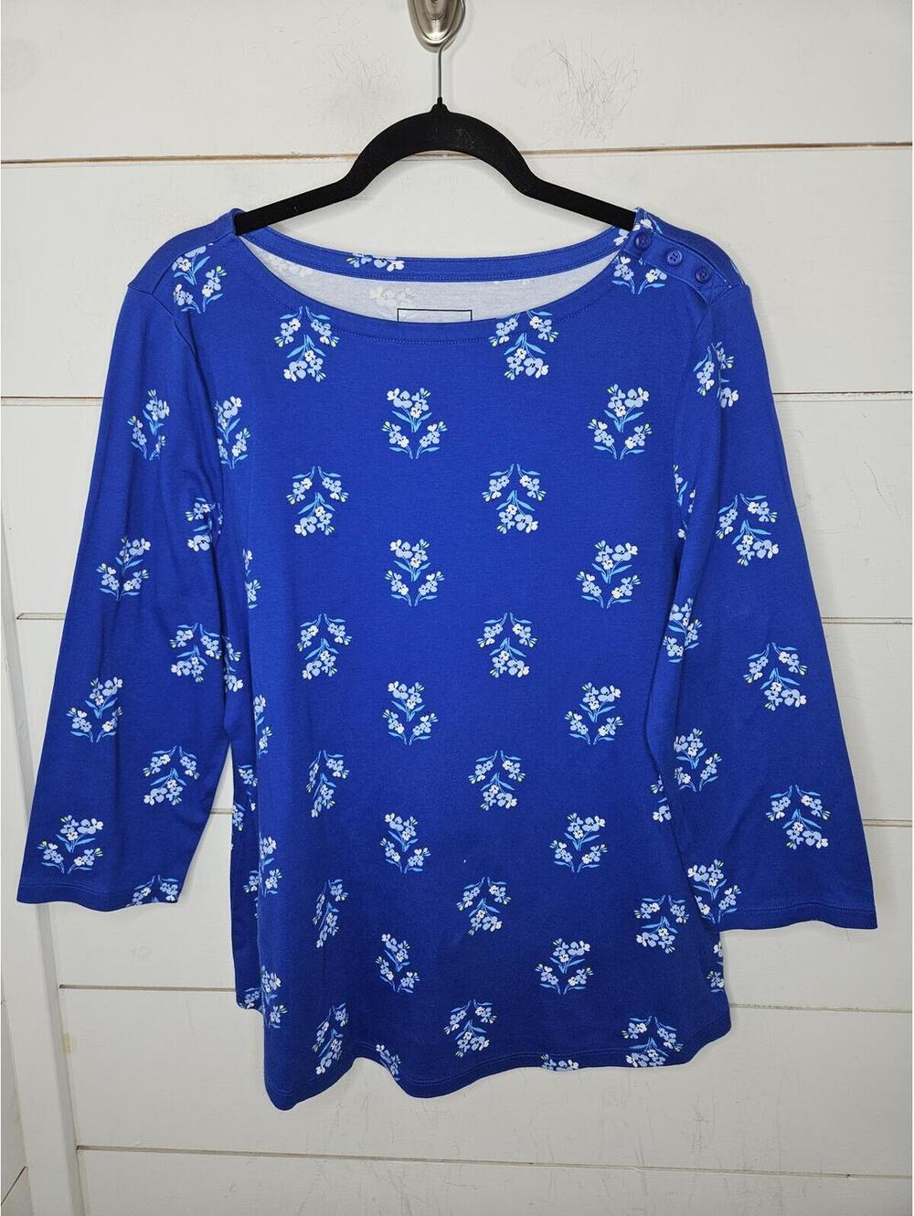 NWOT Charter Club XXL blue with floral print 100% pima cotton tee shirt